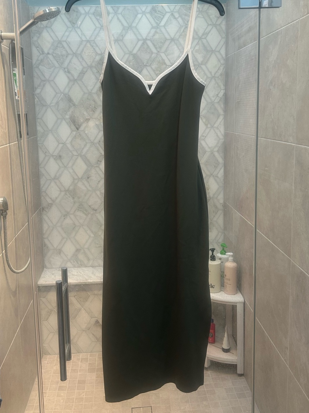 Abercrombie & Fitch Olive Green Body Con Midi Dress with White Trim